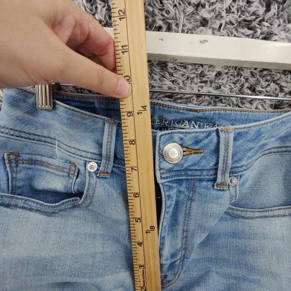 American Eagle Women Super Stretch Kick Boot Jeans 6 Light Blue Flare Denim - Picture 4 of 15